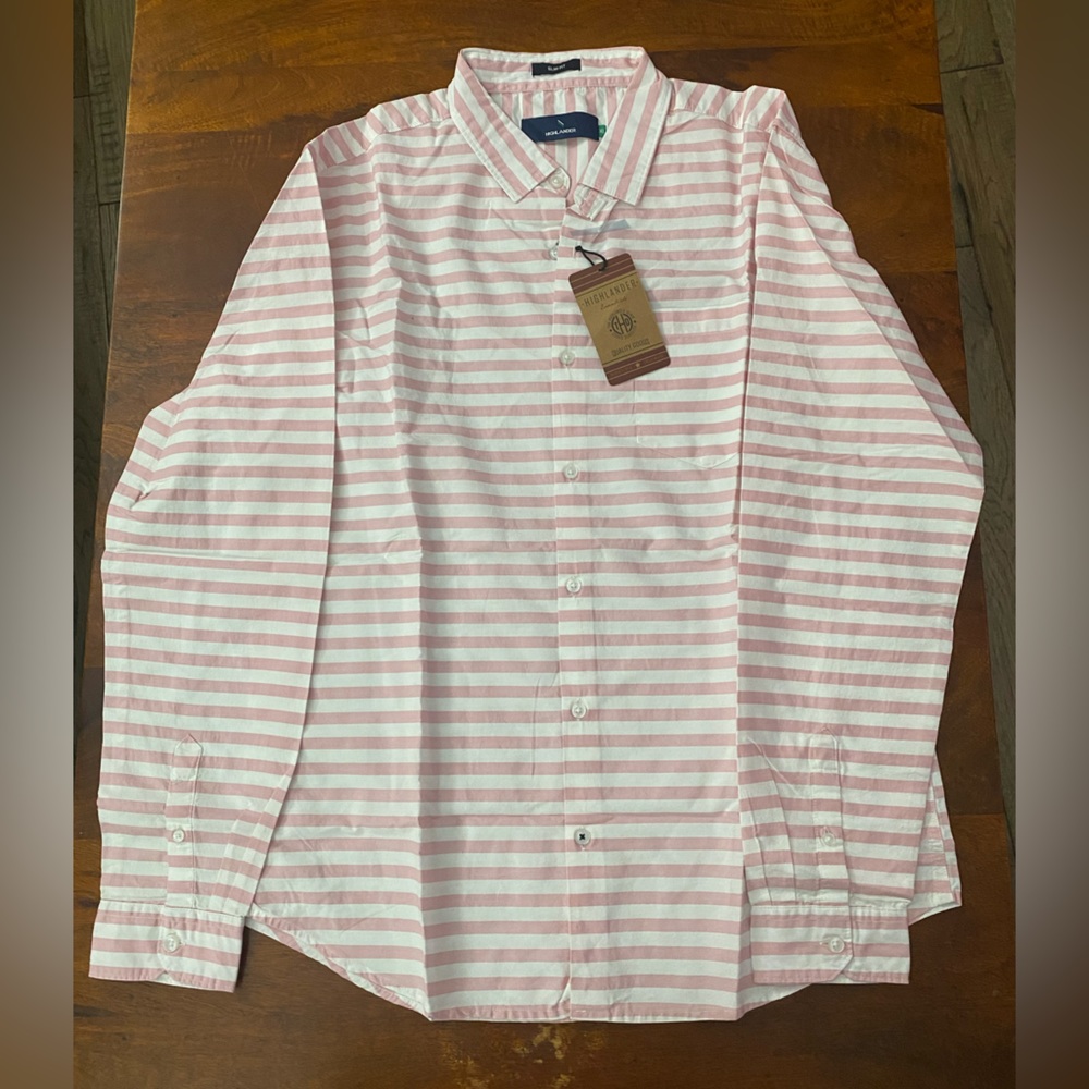 Highlander Men’s Shirt Slim Fit Pink-White Striped
